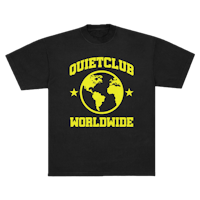 a black t - shirt that says quiet club world wide